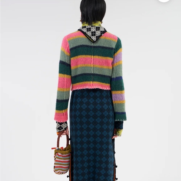 Yanyan Knits Alpaca Stripe Logo Multicolored Button Cardigan Sweater size small - Picture 5 of 15